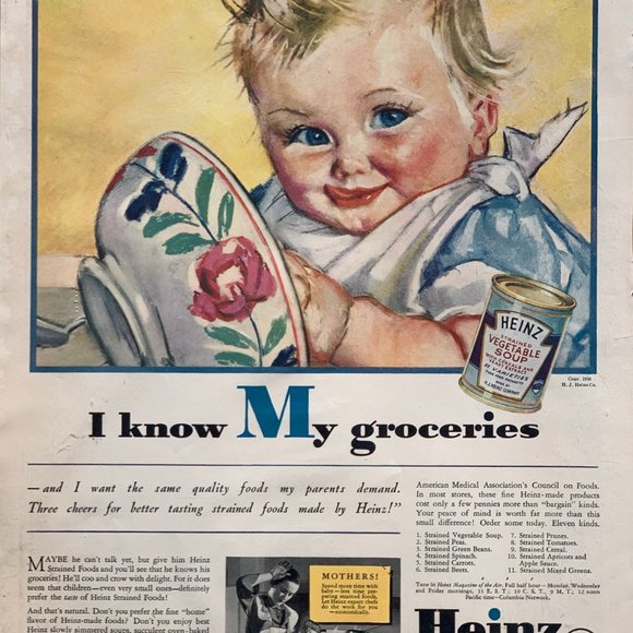 1936 Heinz Strained Baby Foods Print Ad Cute Colorful 14” x 10” - Picture 8 of 8